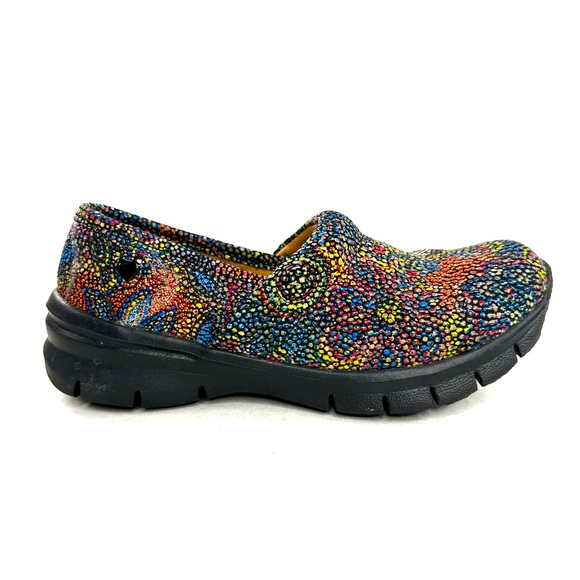 Nurse Mates Libby Women Size 7 Rainbow Dot Swirl Leather Clog Comfort Shoe - Picture 1 of 7